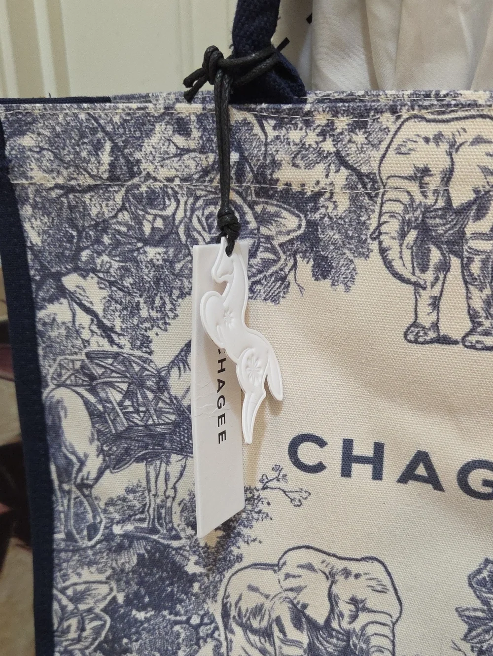 CHAGEE Navy & Cream Printed Tote Bag